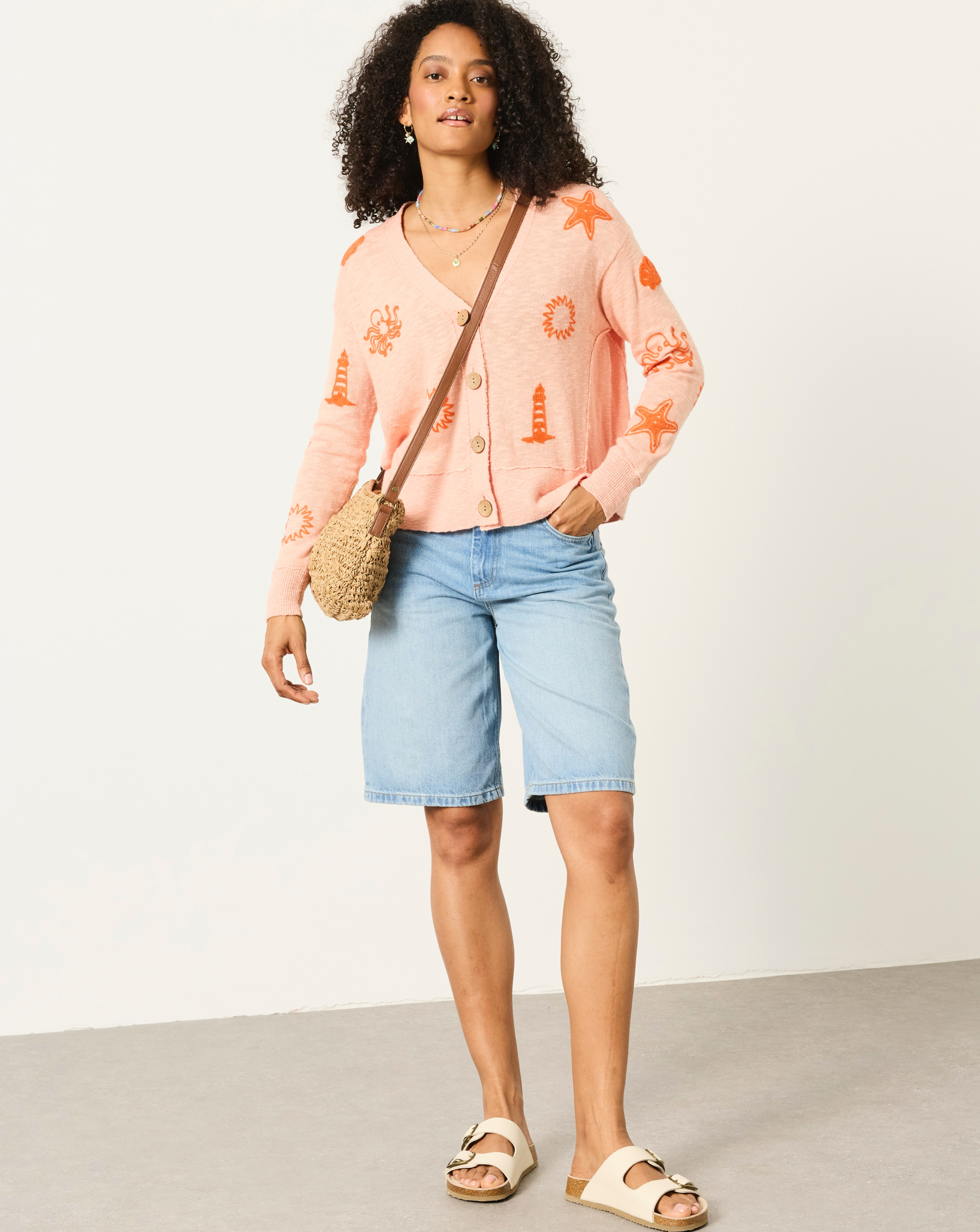 FatFace Seascape Embroidered Cardigan