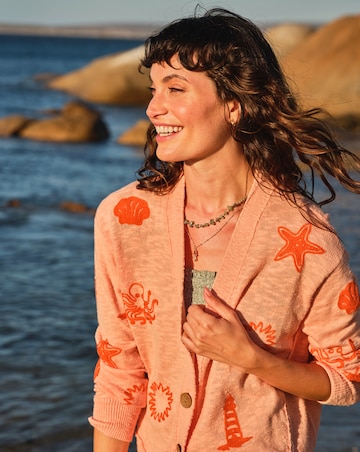 FatFace Seascape Embroidered Cardigan