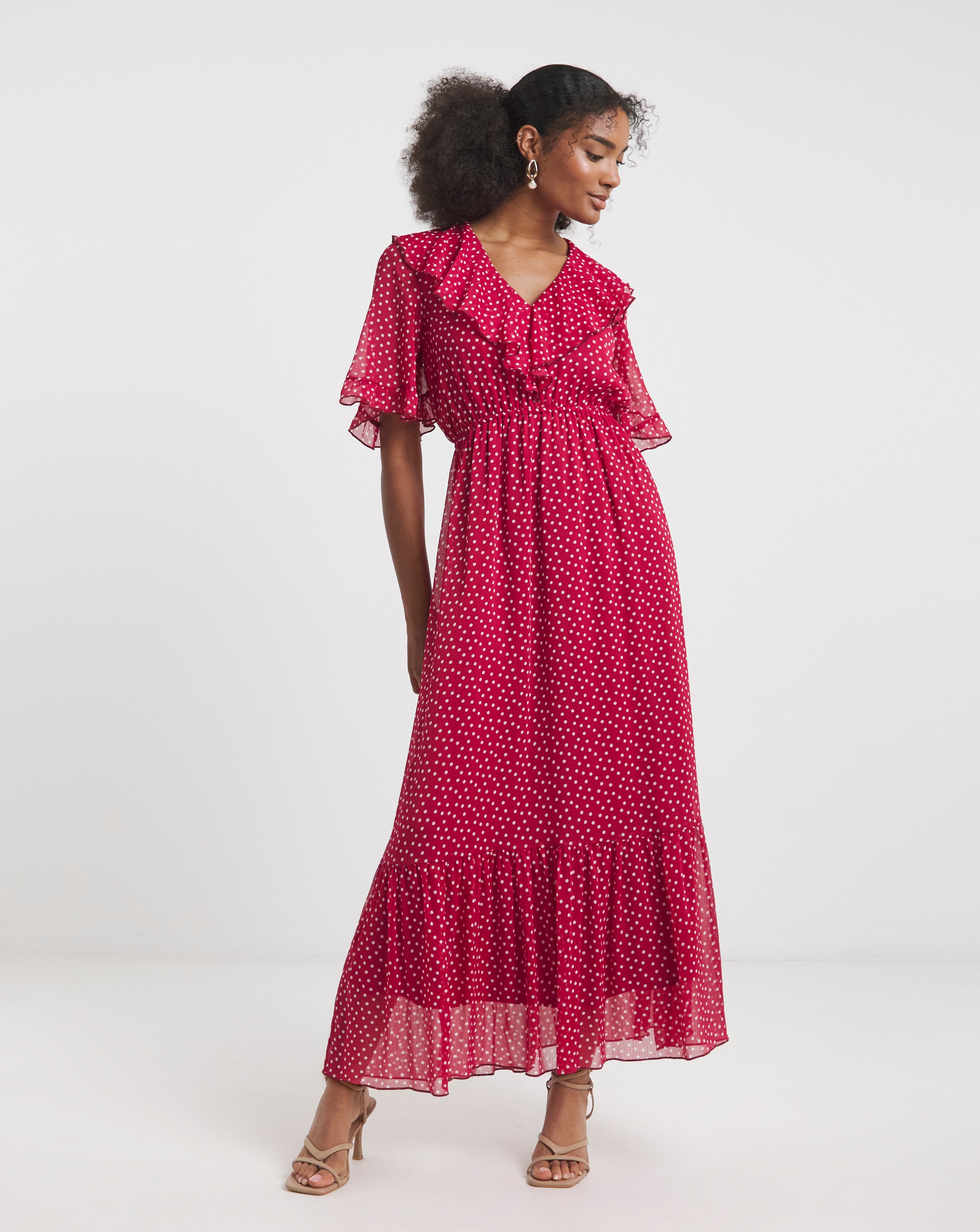 Flounce London Spot Frill Maxi Dress