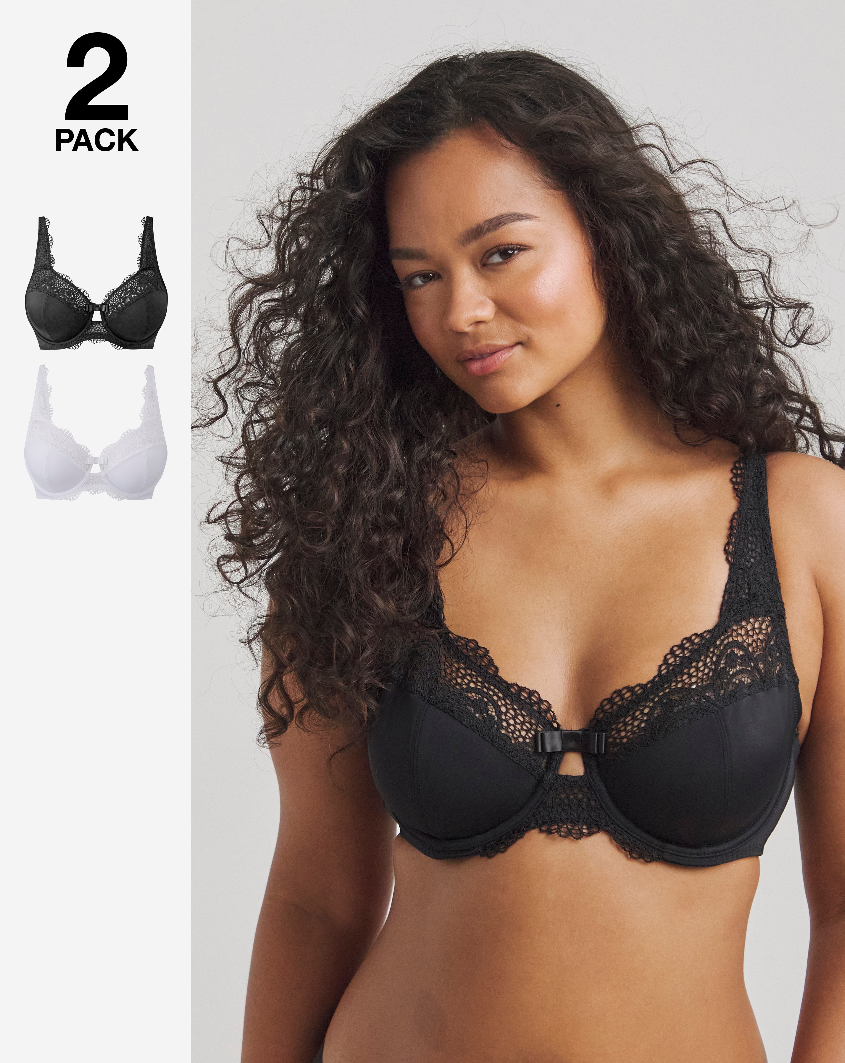 2 Pack Lottie Lace Bras Black/White