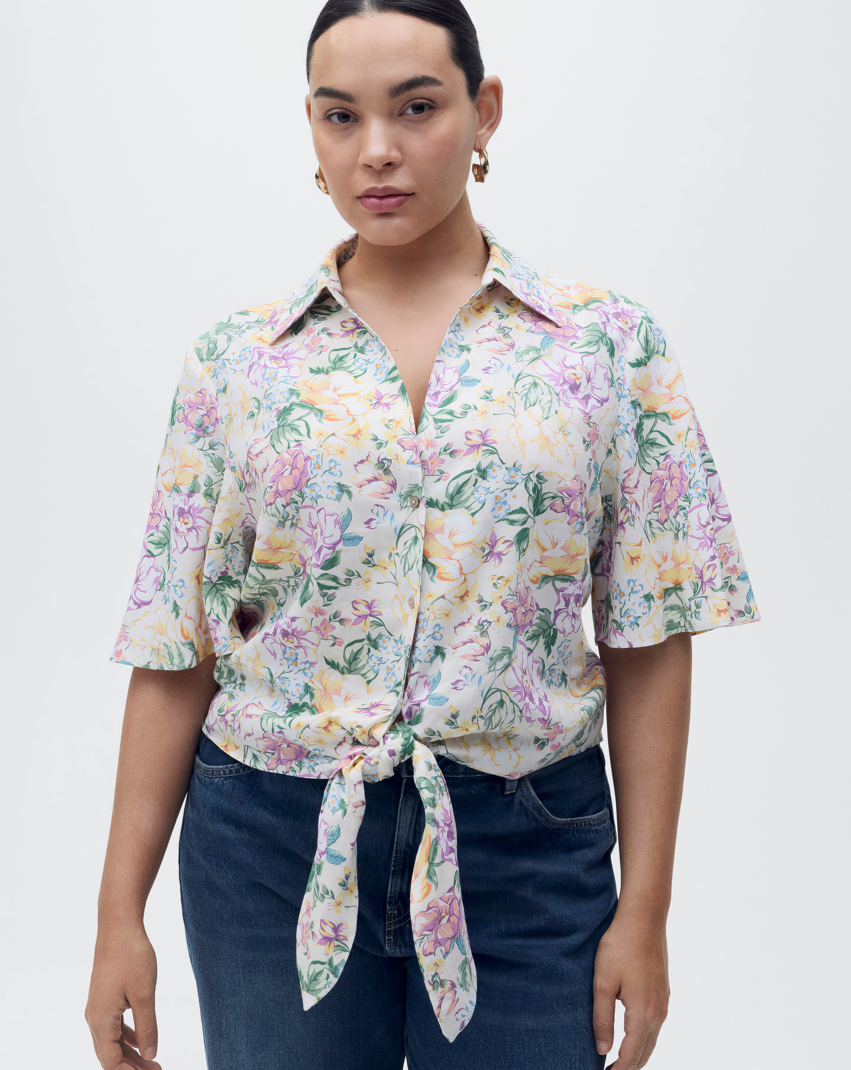 Mango Floral Linen Shirt