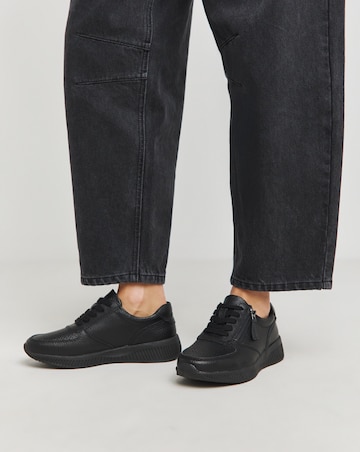 Heavenly Soles Seraphina Leather Lace Up Side Zip Trainers - Wide Fit (E)