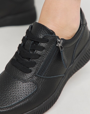 Heavenly Soles Seraphina Leather Lace Up Side Zip Trainers - Wide Fit (E)