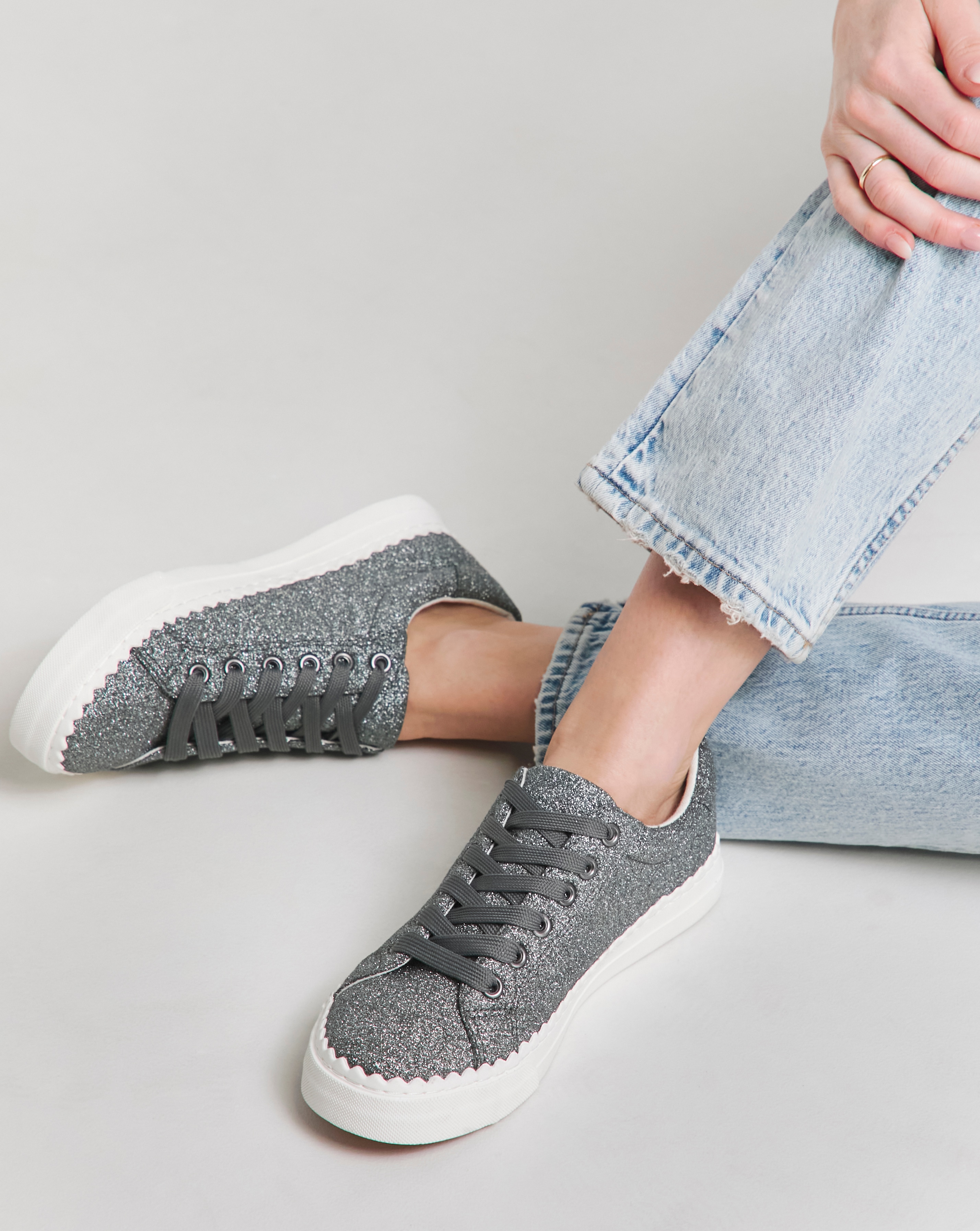 Scalloped Lace Up Trainer Ex Wide Fit