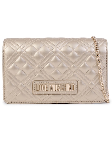 Love Moschino Diamond Quilt Flapover Gold Cross-Body Bag
