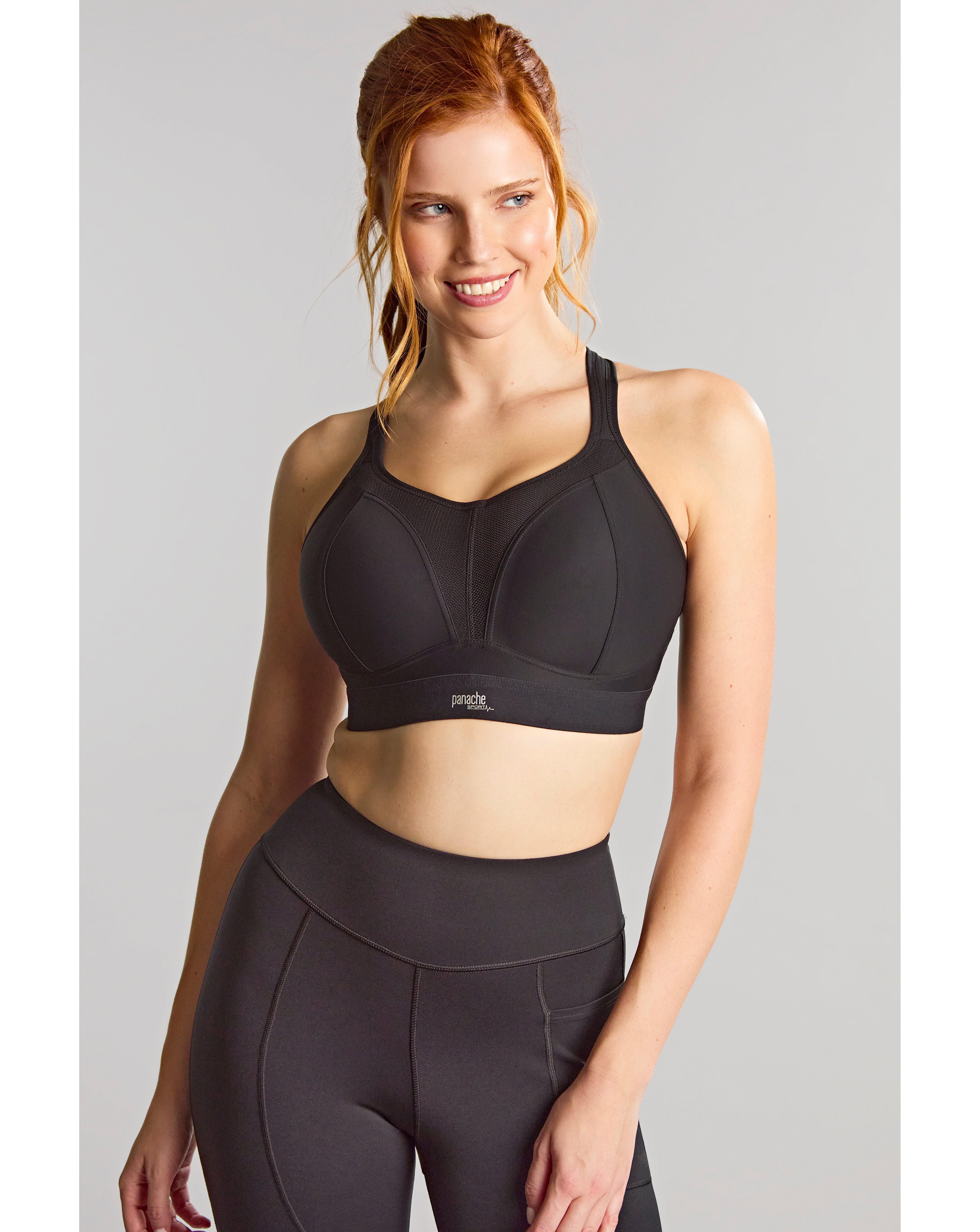 Panache Sport Plus Size Sport Non Wired Bra In Black | UK Size 28E Women's