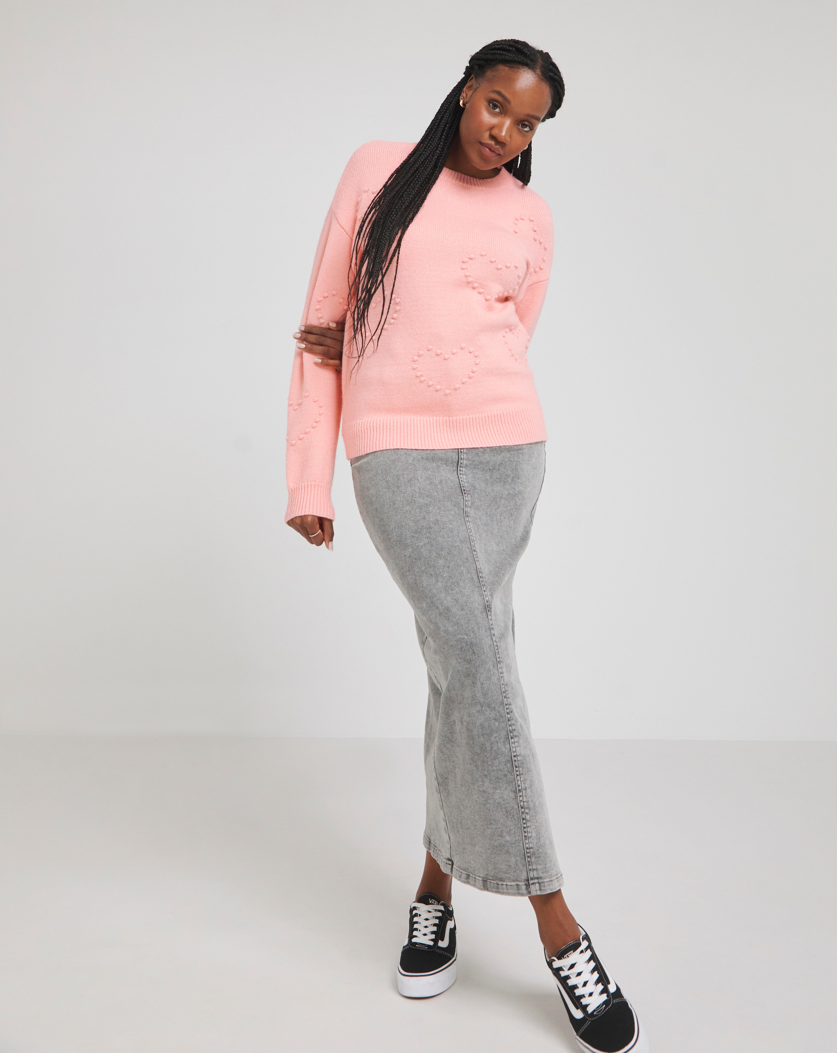 Pink Heart Bobble Crew Neck Jumper Simply Be