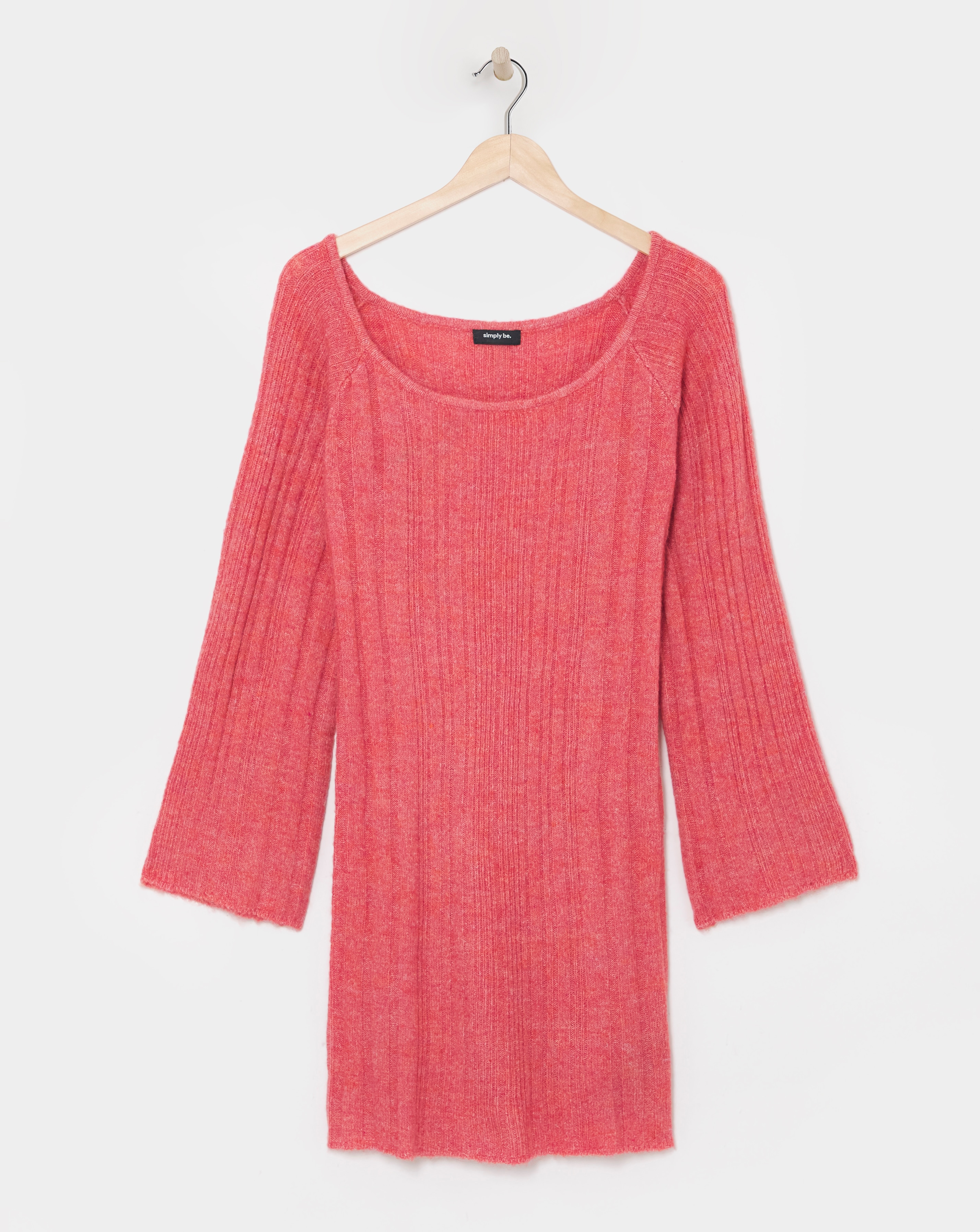 Simply Be - Women's Pink Rib Slash Neck Knitted Mini Dress - Size 8/10 - Pink - 55% Recycled Polyester 40% Acrylic 2% Polyester 3% Spandex