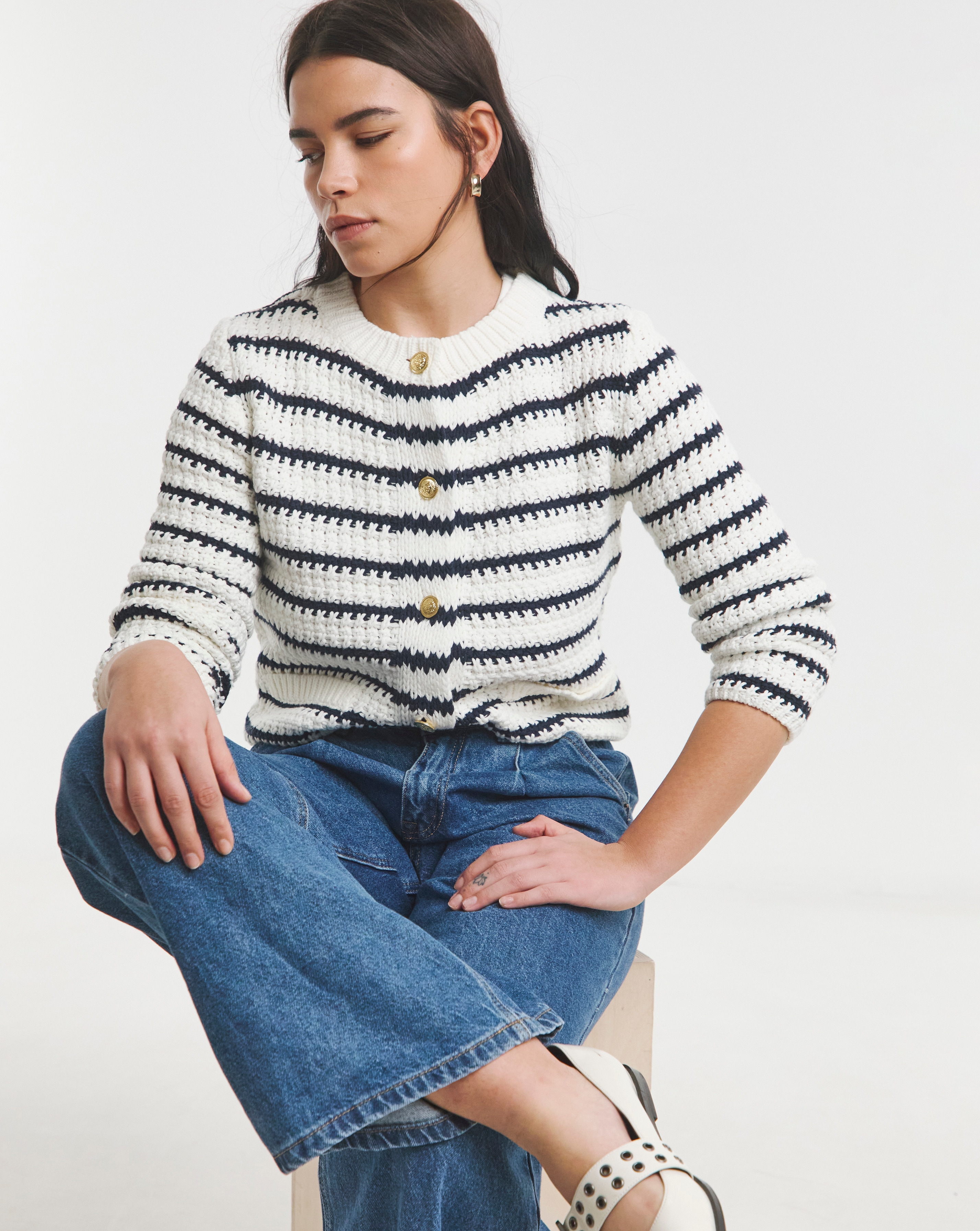Simply Be Stripe Crew Neck Cardigan