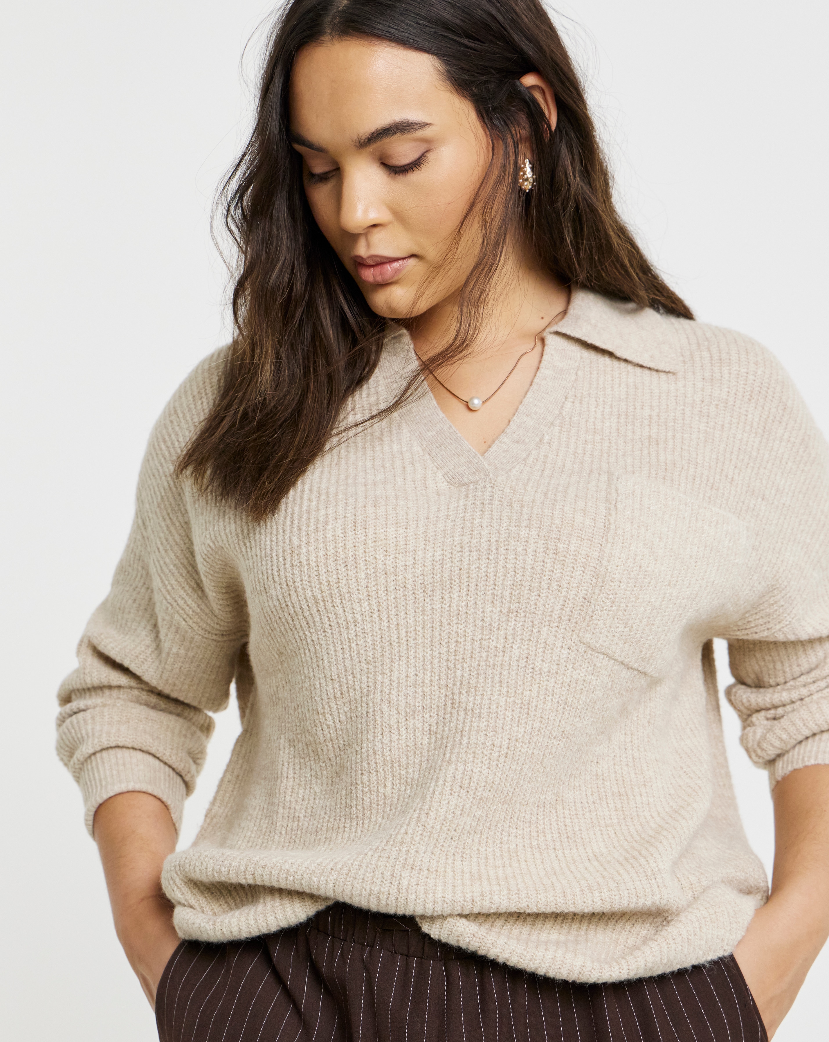 New In - V-Neck Collared Jumper