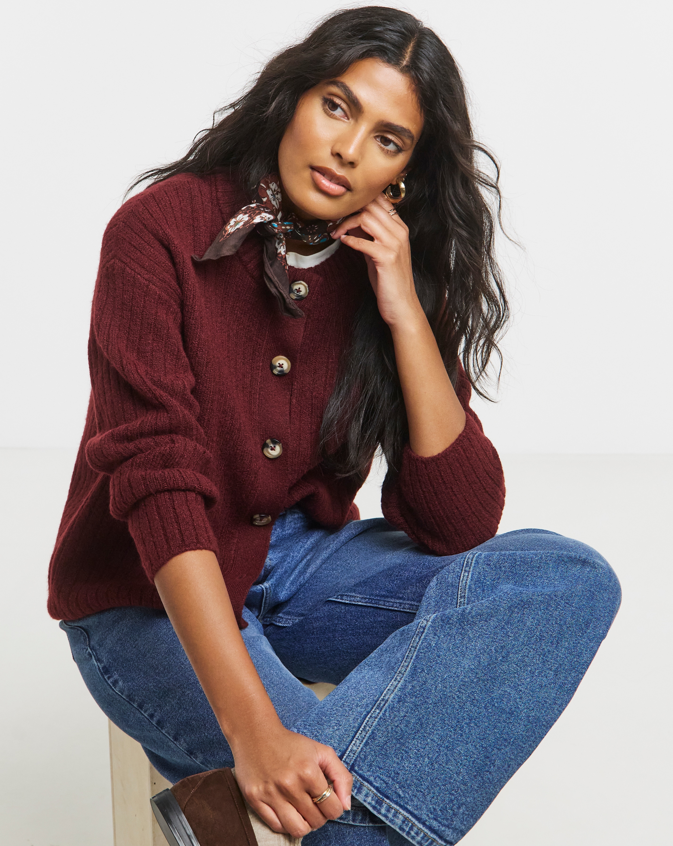 Crew Neck Ribbed Cardigan