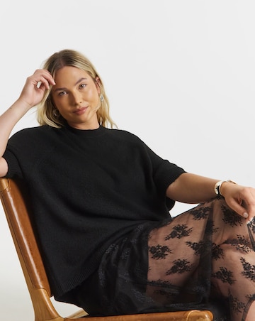 Cosy Yarn Black Short Sleeve Boxy Knitted T-Shirt