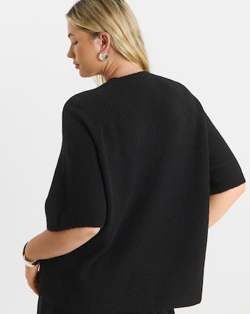 Cosy Yarn Black Short Sleeve Boxy Knitted T-Shirt