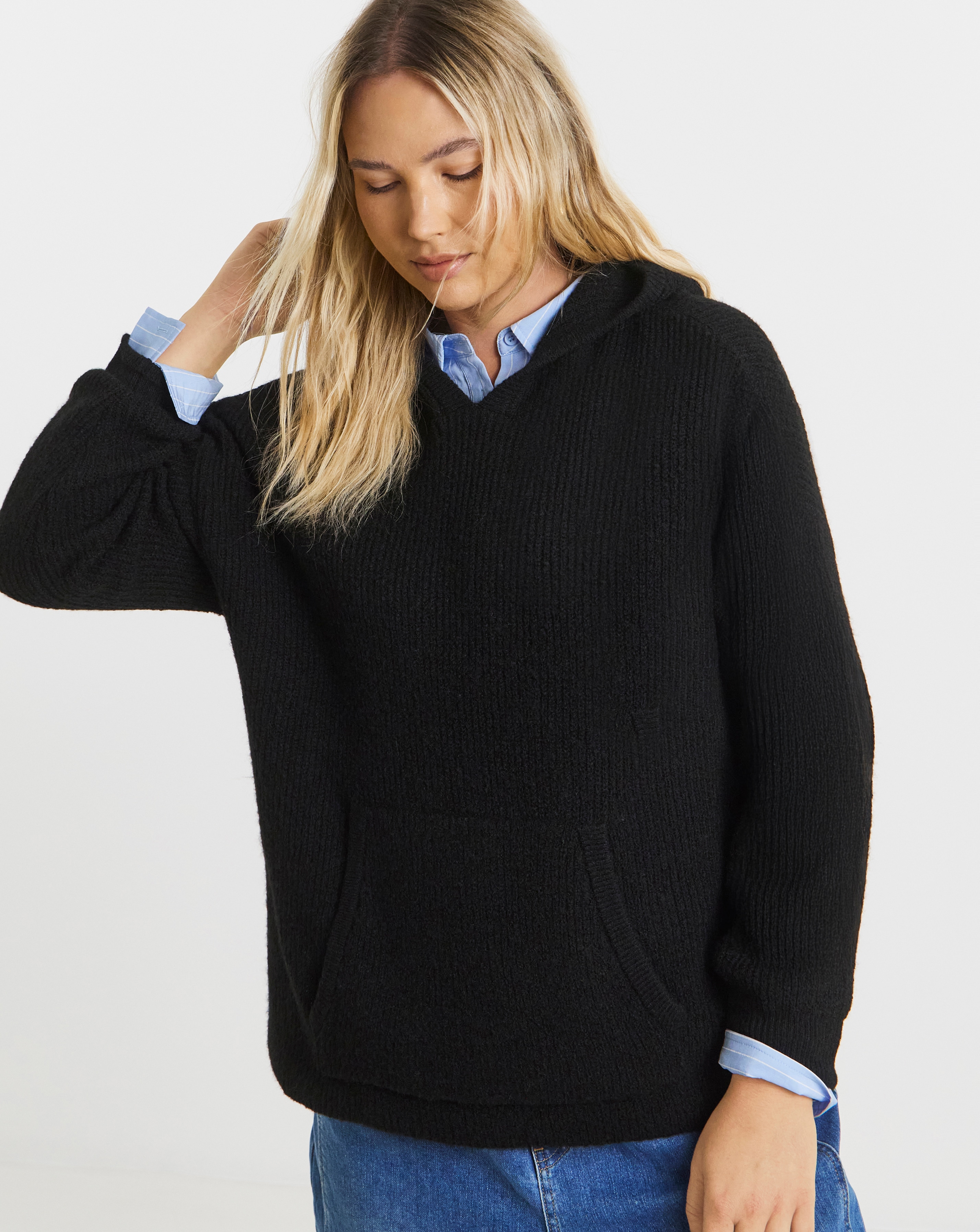 Ribbed Knitted Hoodie