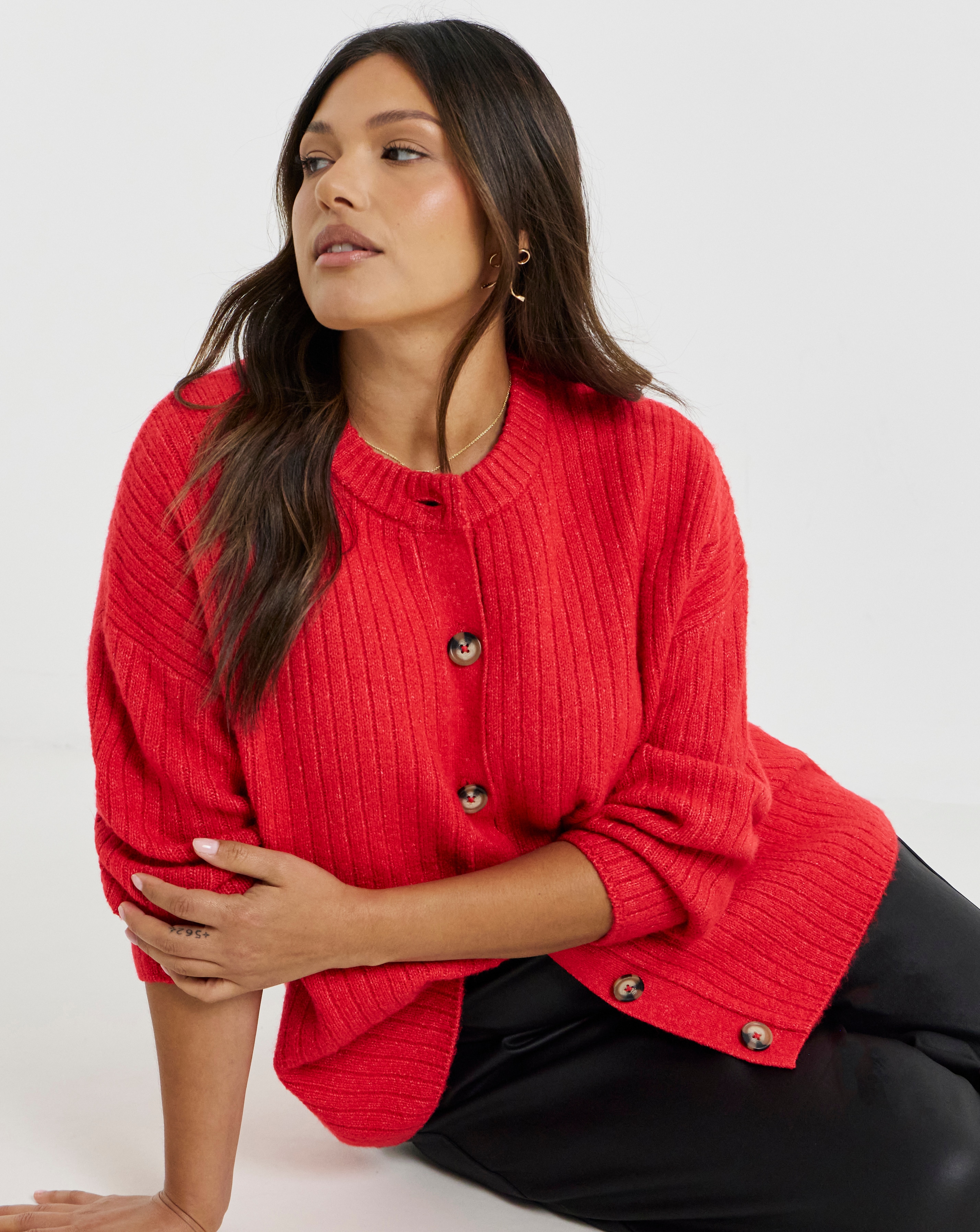 Crew Neck Ribbed Cardigan