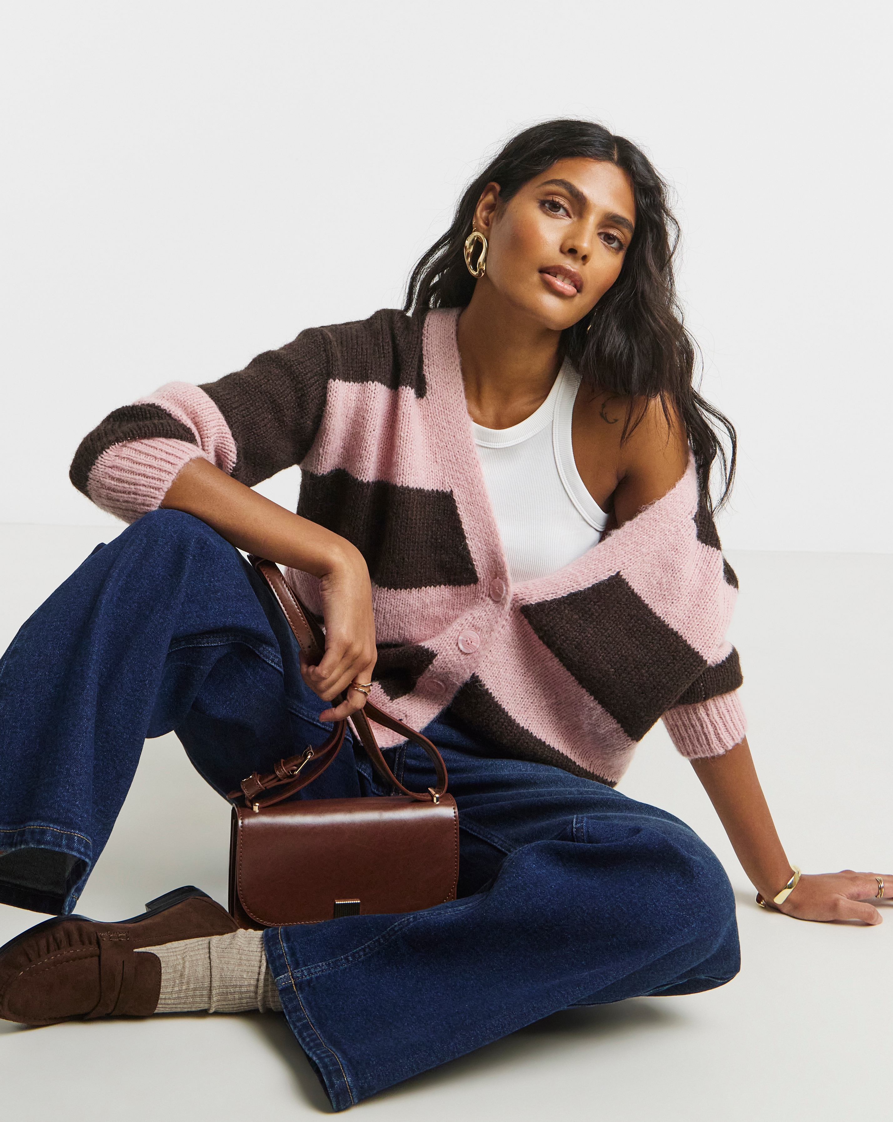 Stripe Fluffy Boyfriend Cardigan