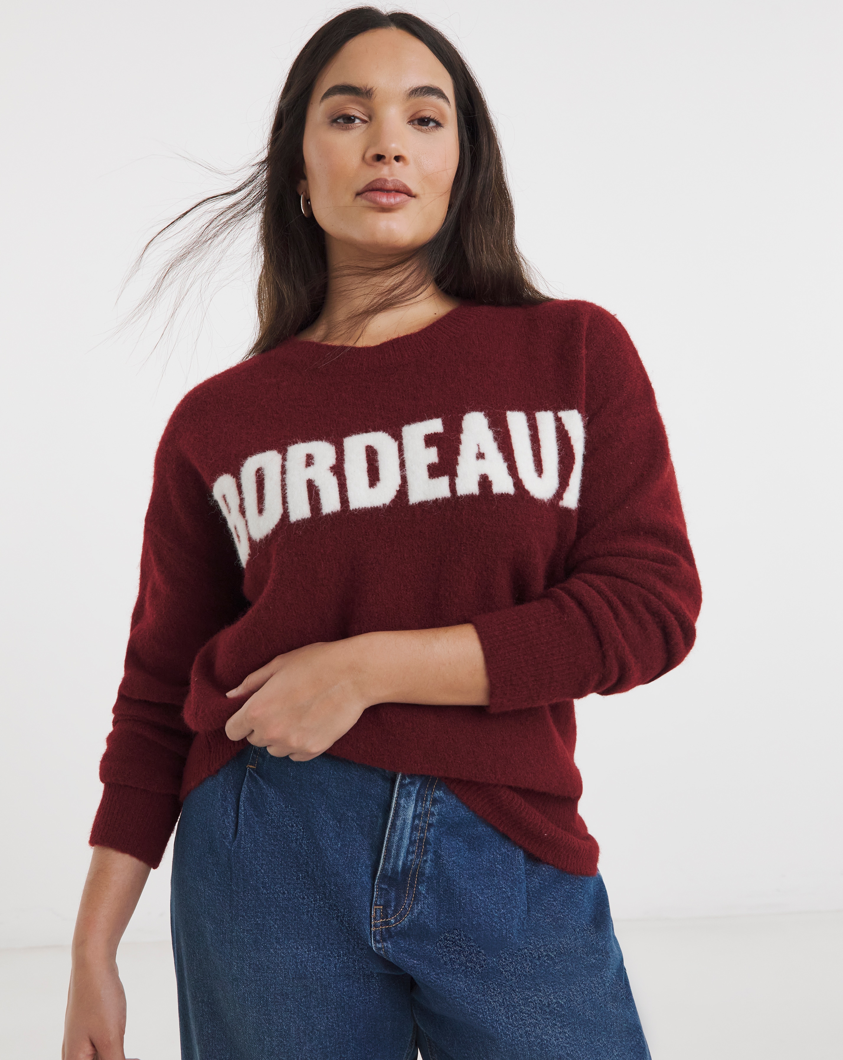 Slogan Knitted Crew Neck Jumper