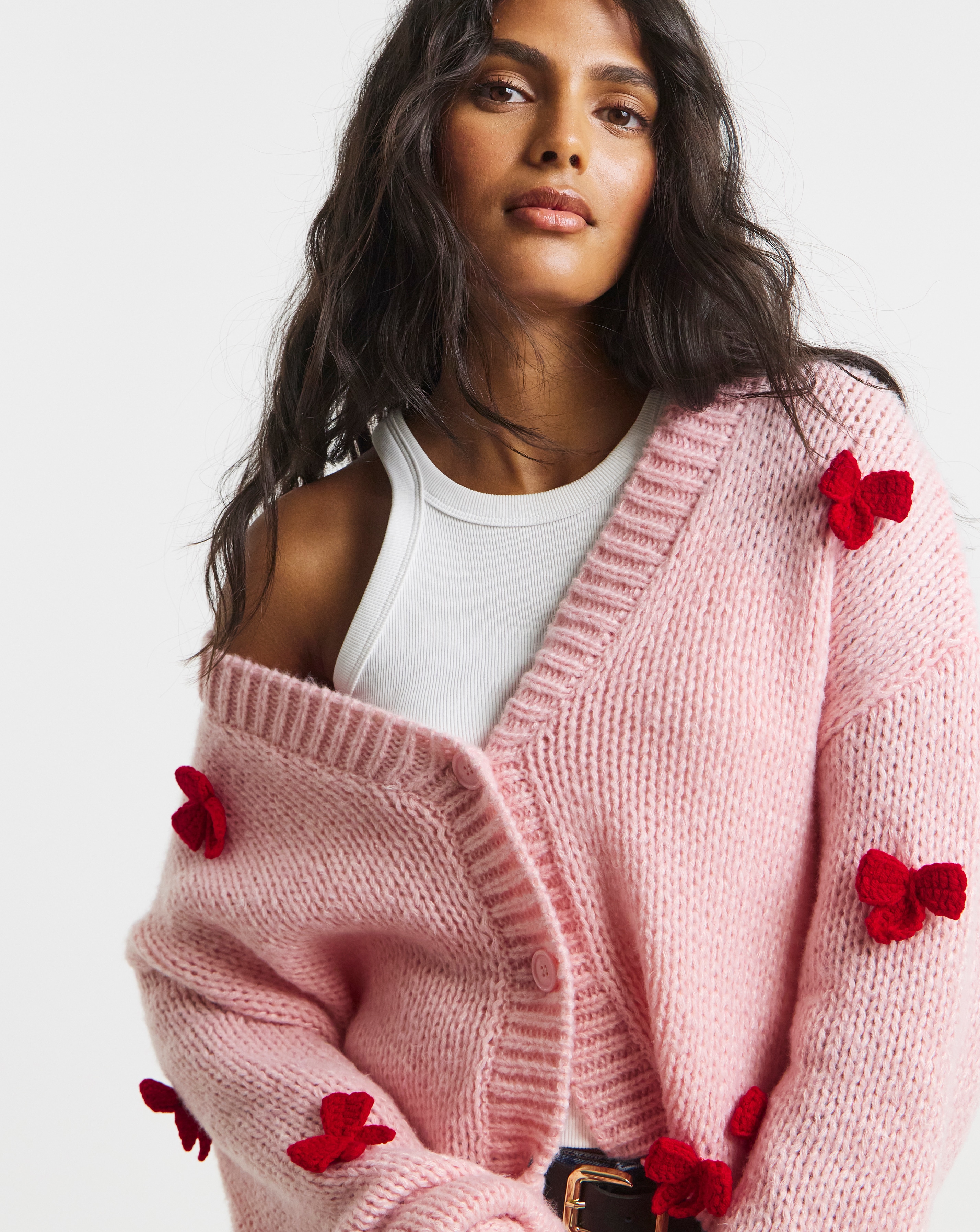 Chunky Knit 3D Bow Cardigan