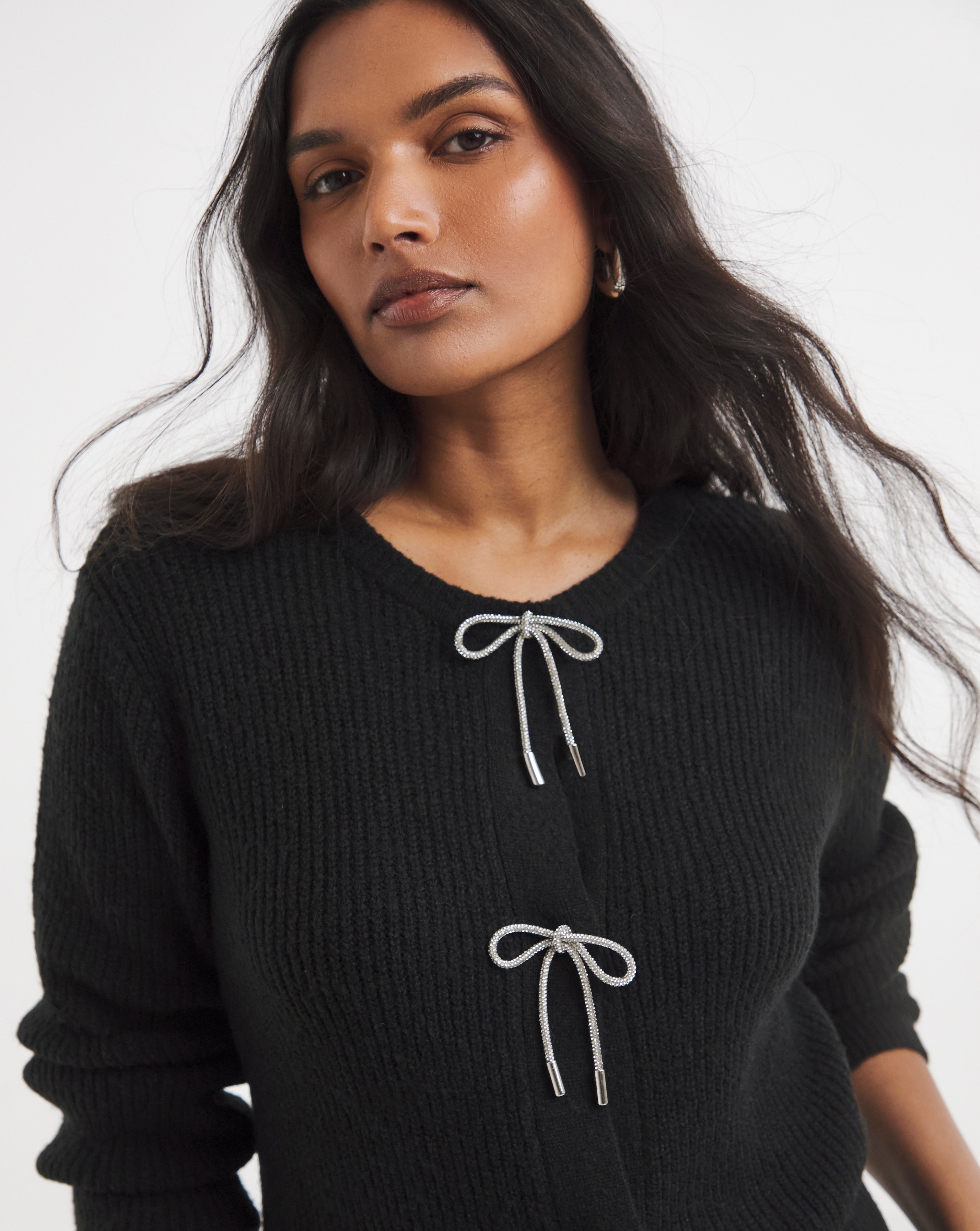 Simply Be Black Diamante Bow Cardigan | Simply Be