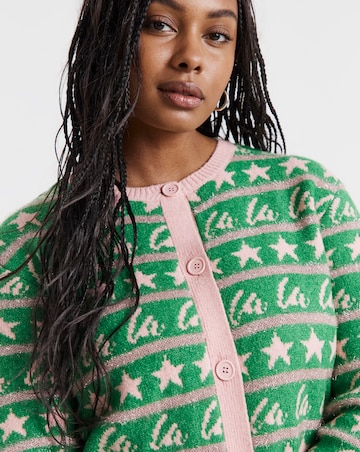 Green & Pink Fa La La La Christmas Cardigan
