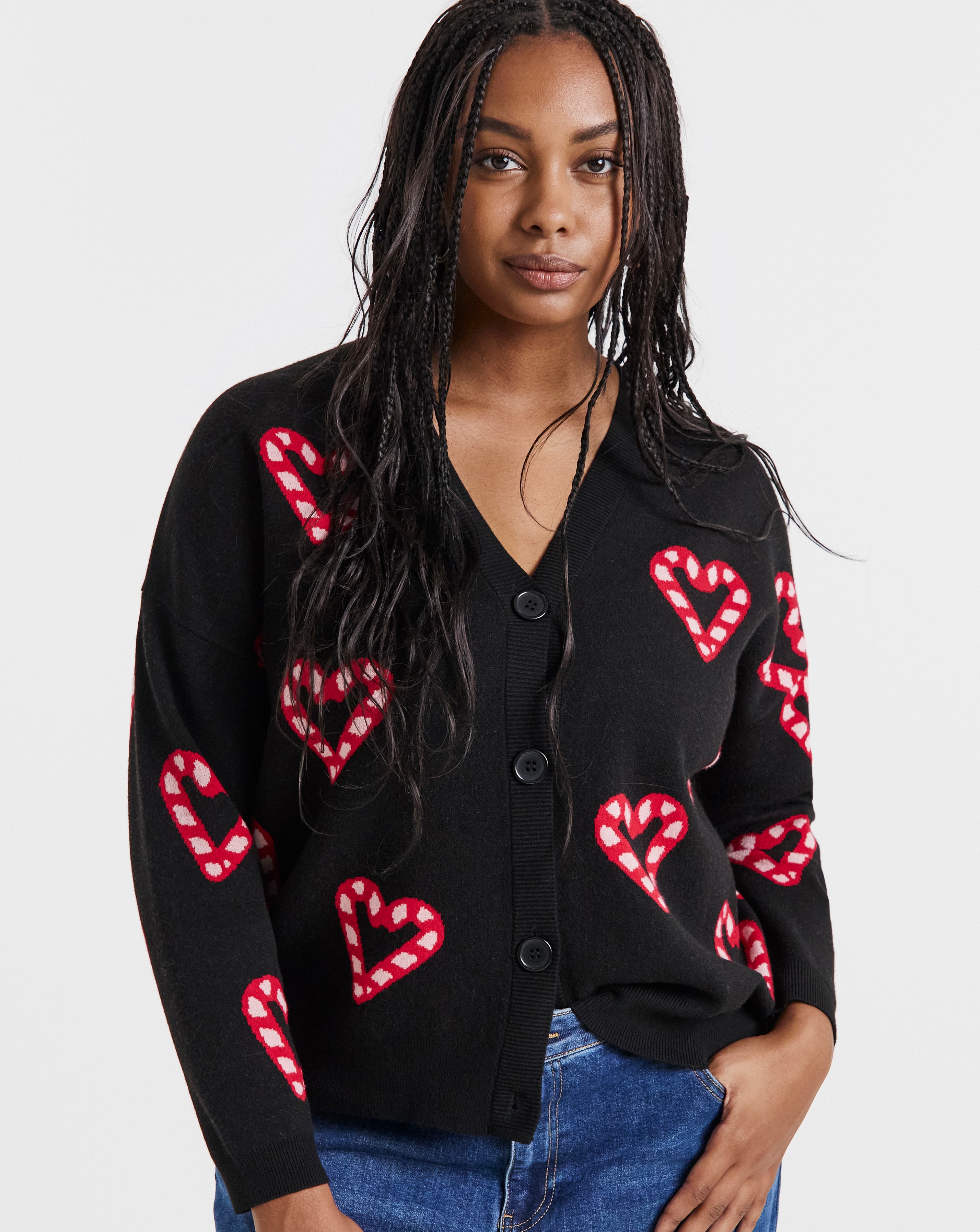 New In - Candy Cane Hearts Christmas Cardigan