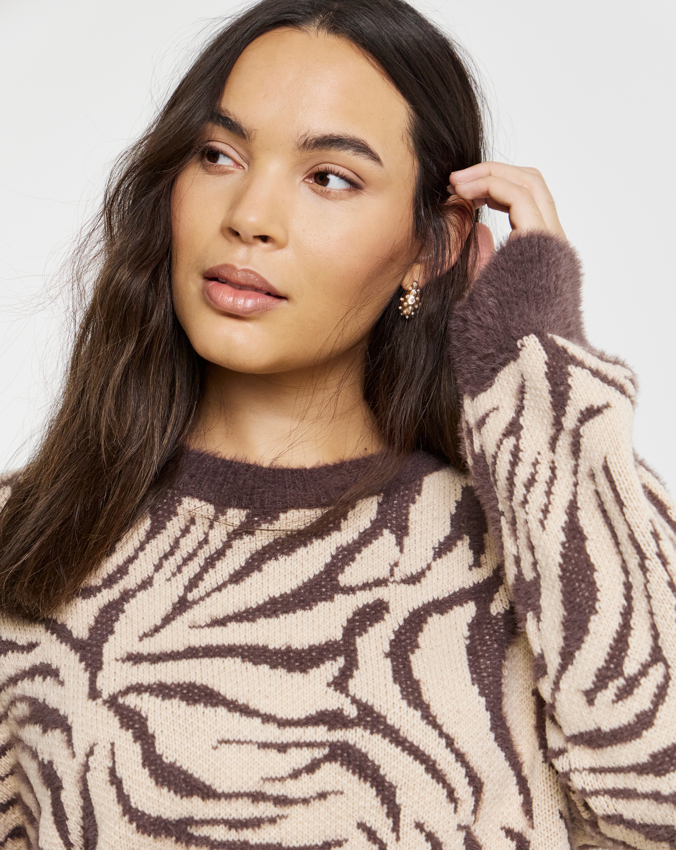 Zebra Print Crew Neck Jumper