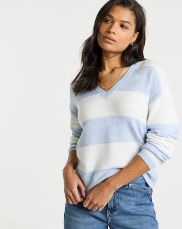 Simply Be Blue Stripe V-Neck Jumper