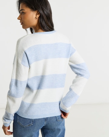 Simply Be Blue Stripe V-Neck Jumper