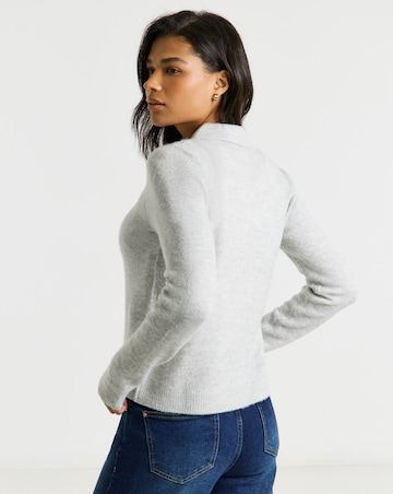 Simply Be Grey Marl Button Through Collar Cardigan