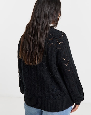 Simply Be Black Pointelle Flower Button Cardigan