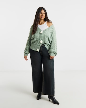 Simply Be Sage Pointelle Flower Button Cardigan