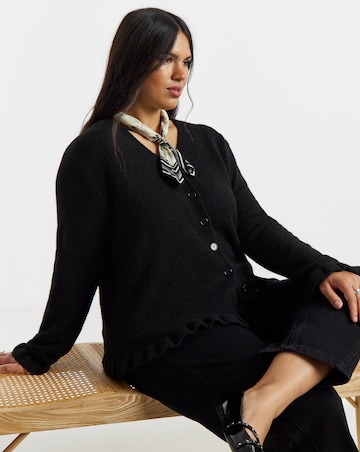 Black Frill V-Neck Cardigan
