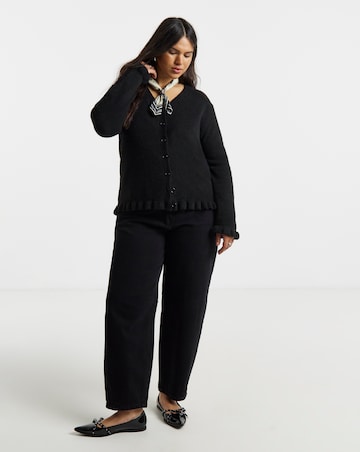 Black Frill V-Neck Cardigan