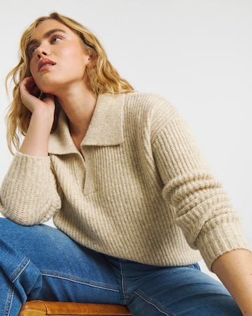 Simply Be Neutral Collared Rib Jumper