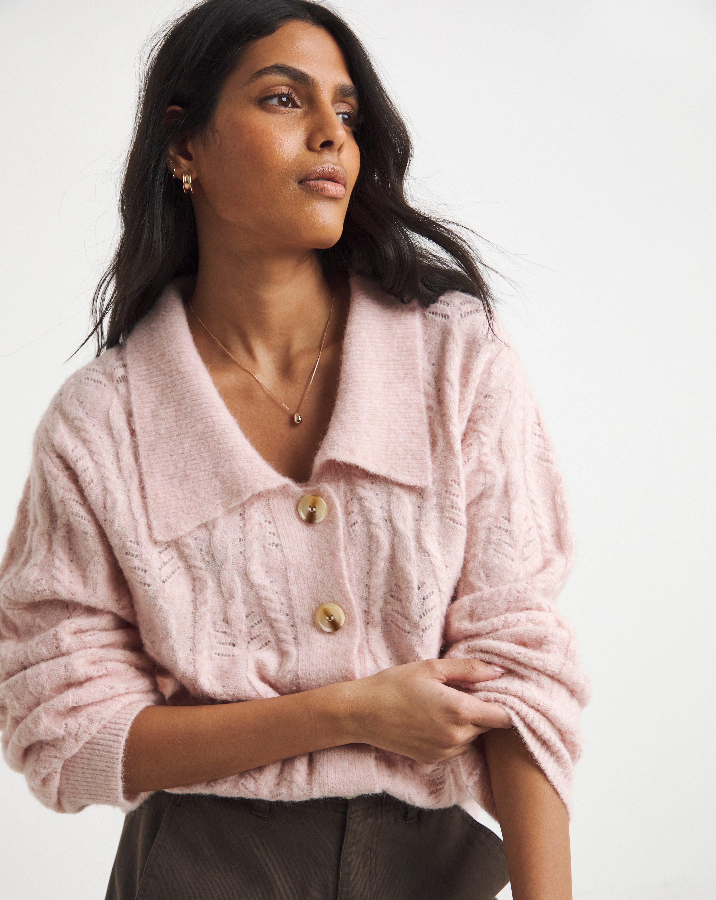 Simply Be Cable Knit Collar Cardigan