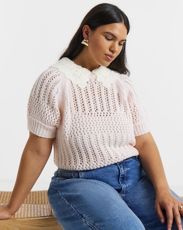 Simply Be Collared Pointelle Knitted Top