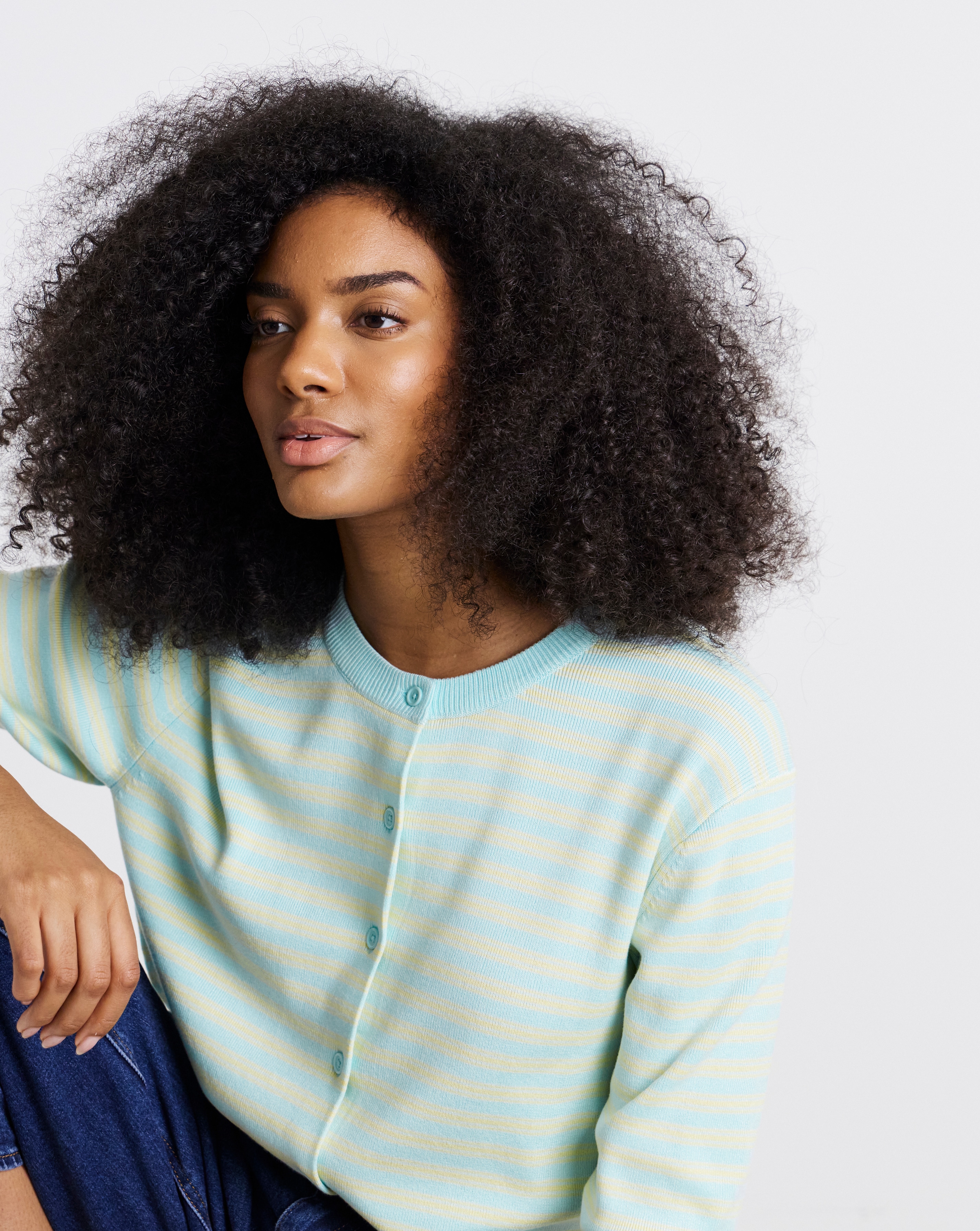 New In - Stripe Short Sleeve Boxy Cardigan