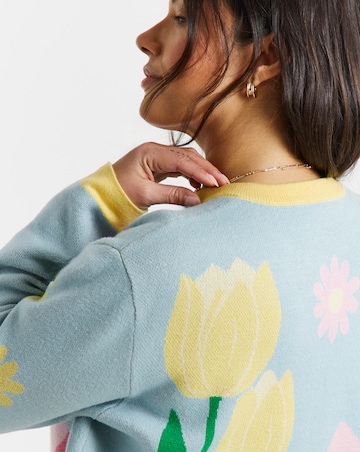 Floral Graphic Crew Neck Cardigan