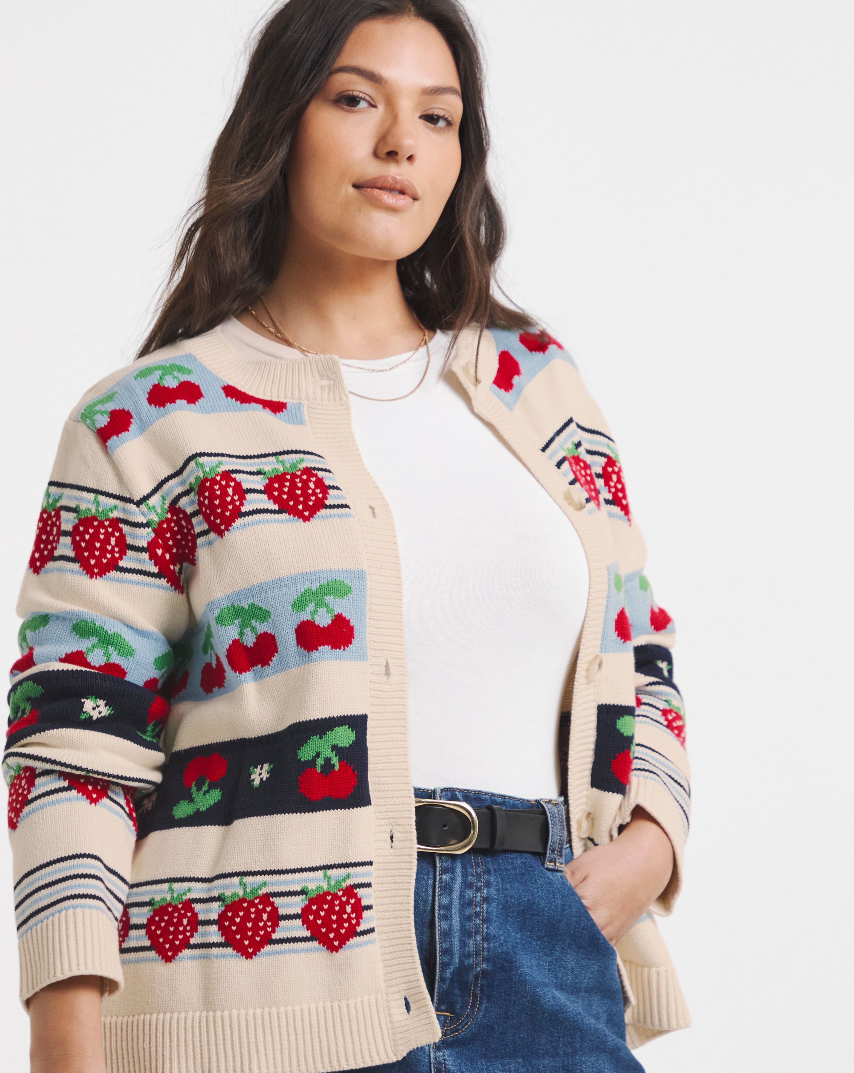 New In - Fruit Fair Isle Crew Neck Cardigan