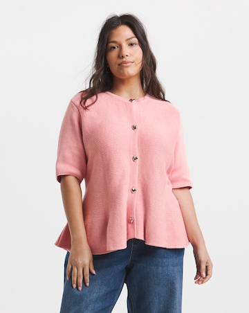 Peach Short Sleeve Peplum Cardigan