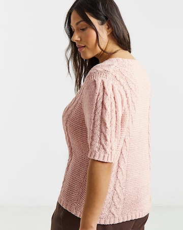 Pink Floral Button Cable Cardigan