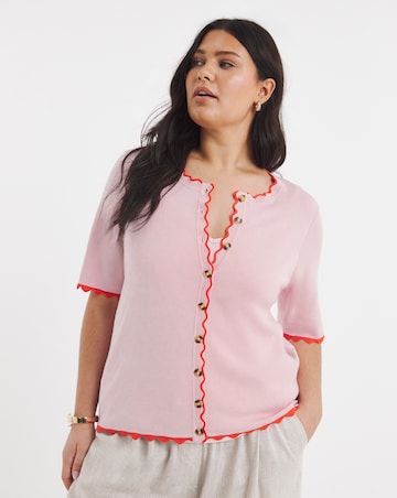 Contrast Pink Scallop Detail Short Sleeve Cardigan