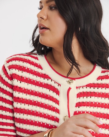 Red Stripe Short Sleeve Frill Cardigan