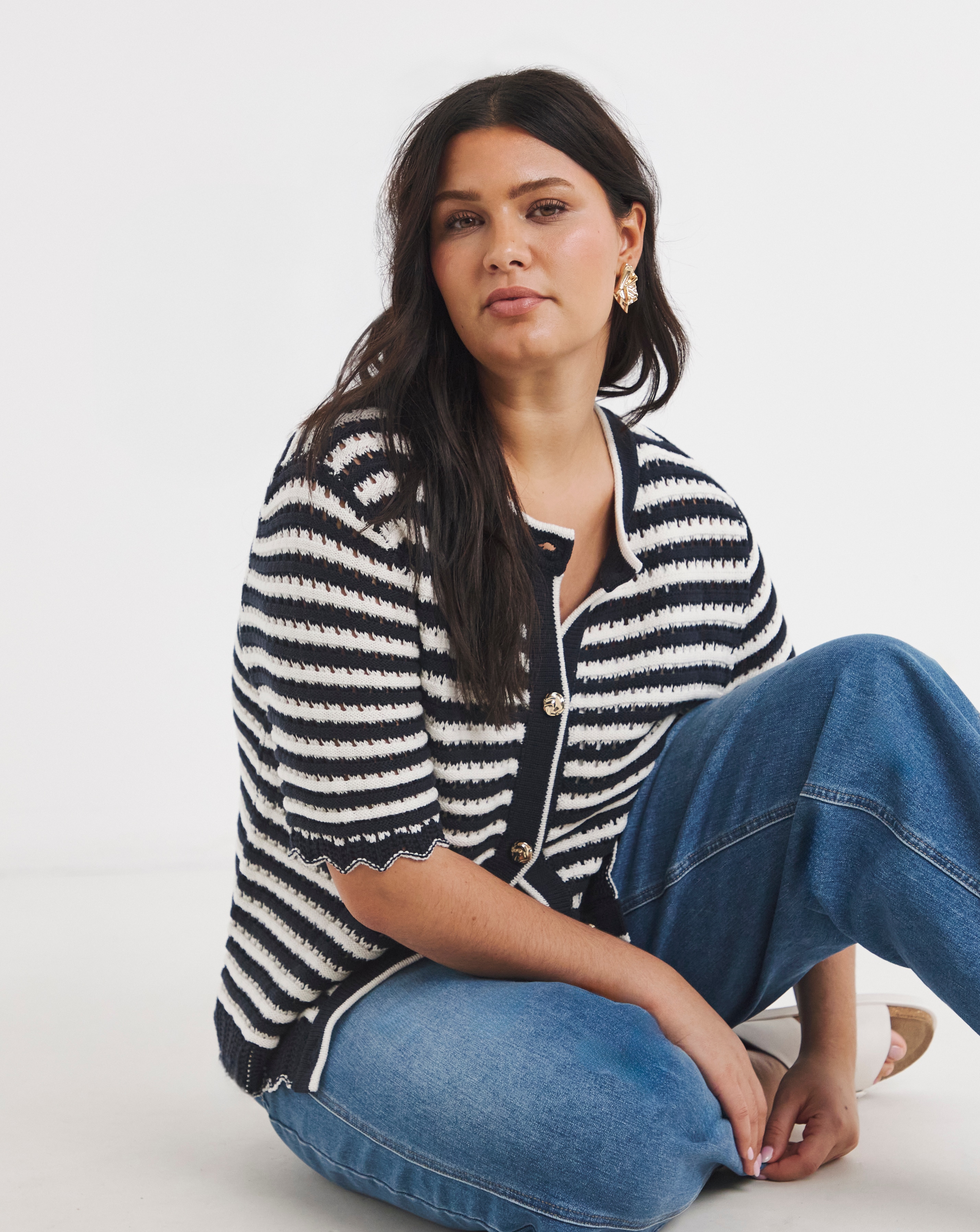 New In - Stripe Short Sleeve Frill Cardigan