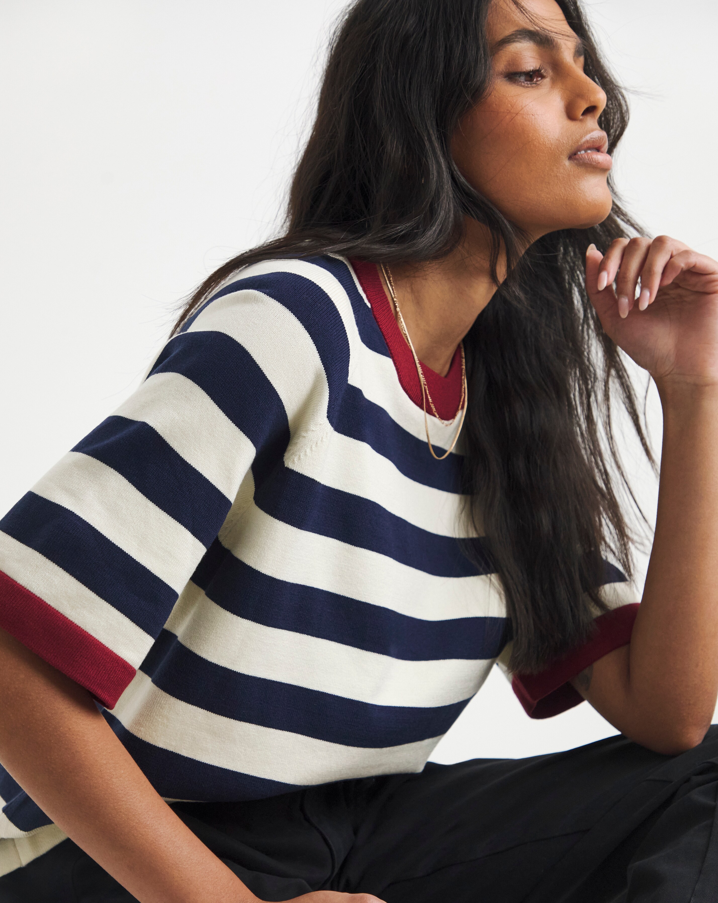 Contrast Stripe Half Sleeve Knitted Jumper