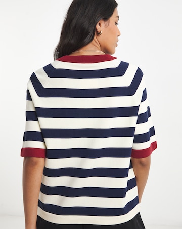 Contrast Stripe Half Sleeve Knitted Jumper