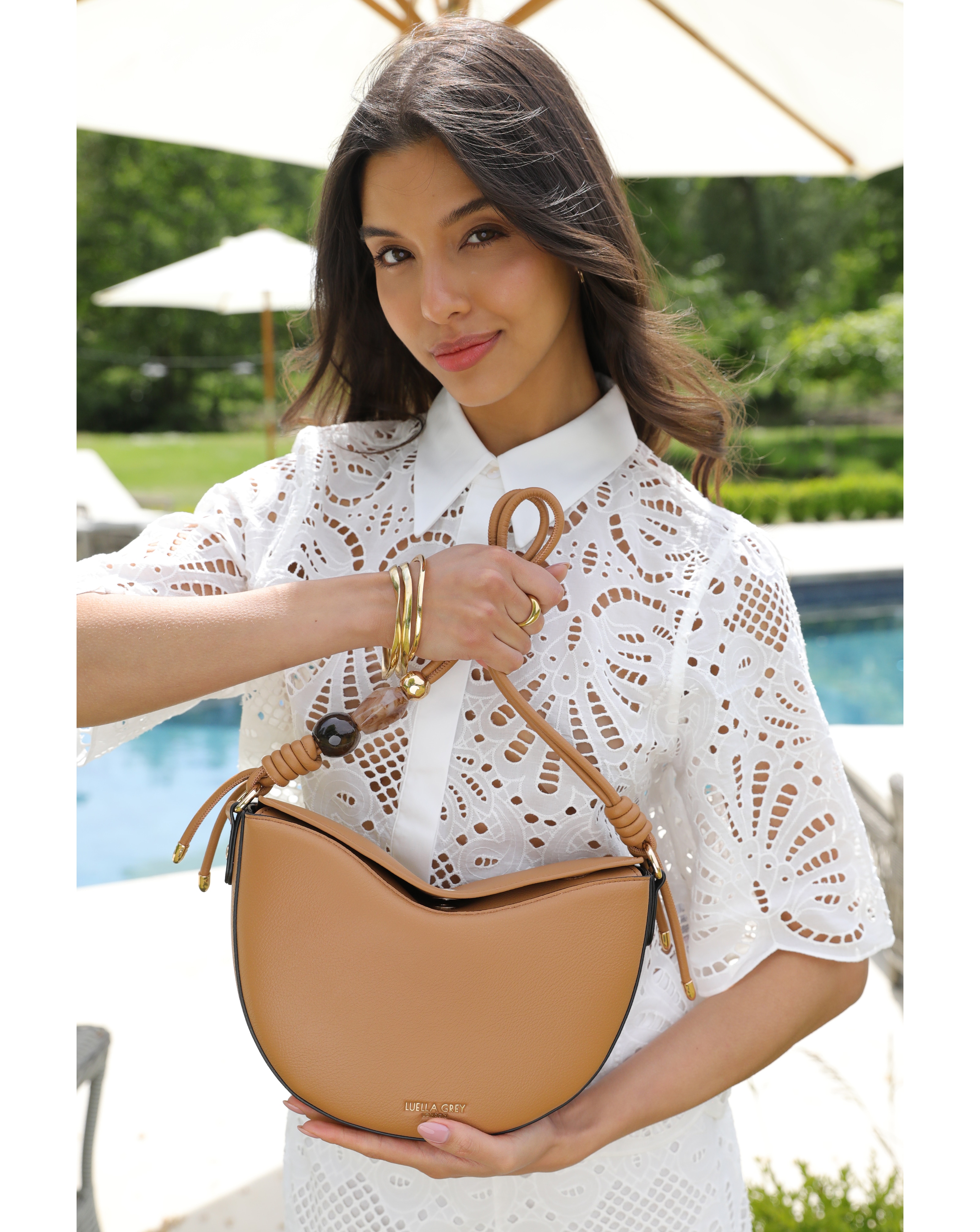 New In - Luella Grey Cora Camel Saddle Crossbody