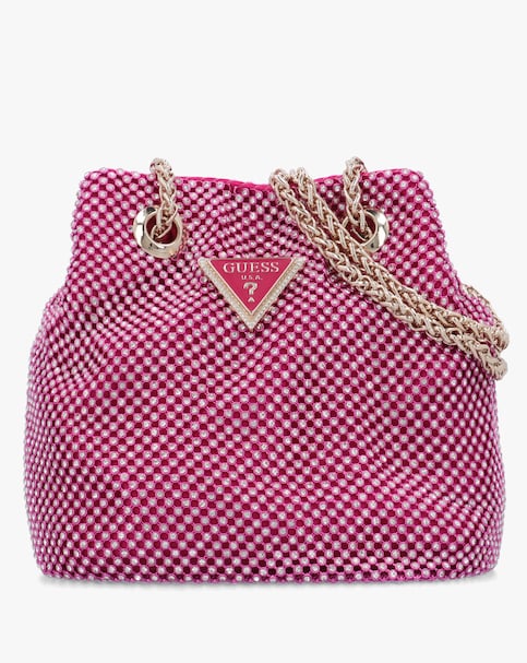 Guess Zalina Fuchsia Diamante Chain Mesh Pouch
