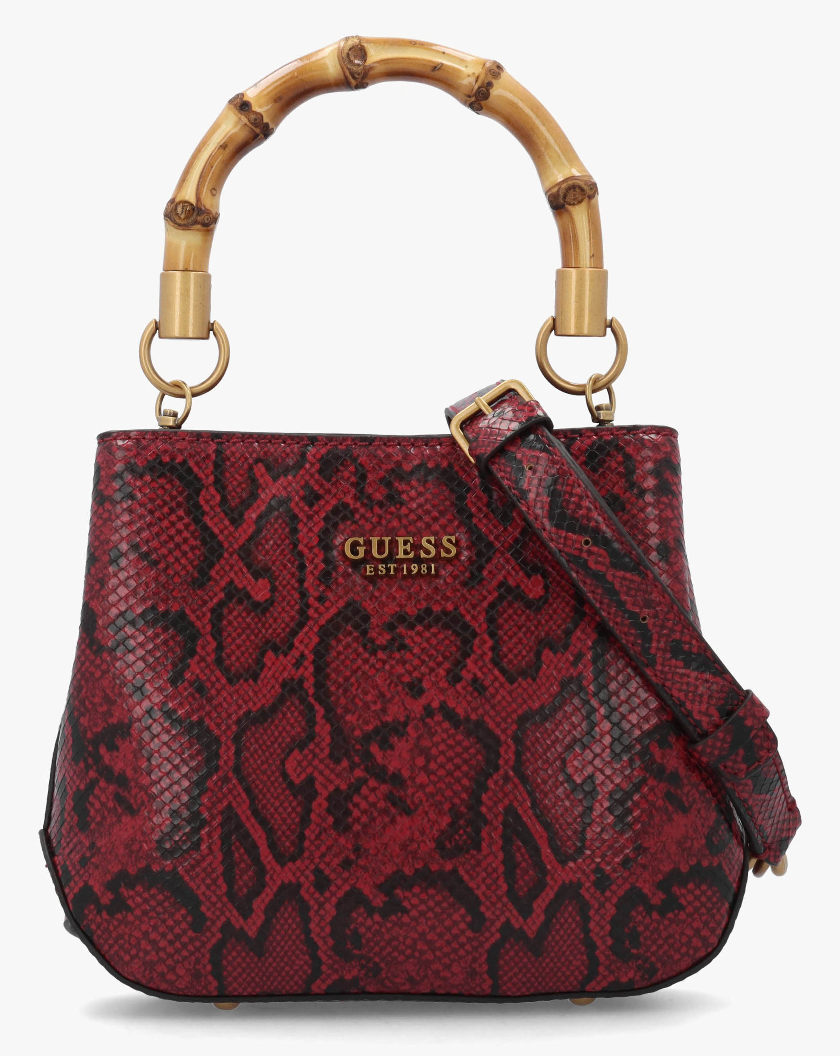 Guess Small Eire Red Python Bucket Bag