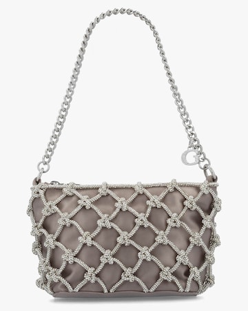 Guess Zalina Silver Diamante Knot Top Zip Shoulder Bag